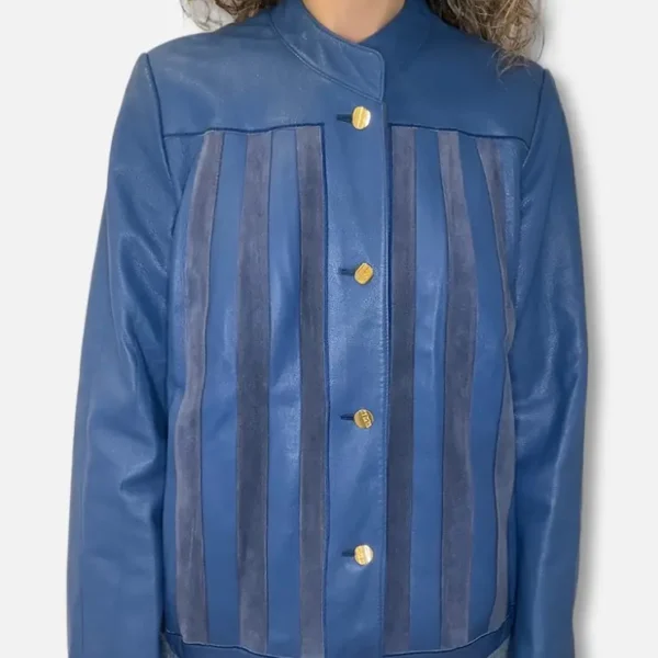 Chaqueta Piel Azul Rayas